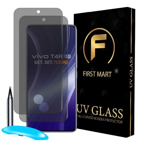 Image of FIRST MART Anti-Spy UV Tempered Glass for Vivo T4R | 9H Curved Display Screen Guard, Fingerprint Compatible | Pack of 2