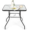 NUU GARDEN 32 Square Patio DiningTable Outdoor Bistro Table Tempered Glass Top Sturdy Metal Frame Coffee Table with 197 Umbrella Hole for Lawn Balcony Yard Deck Black