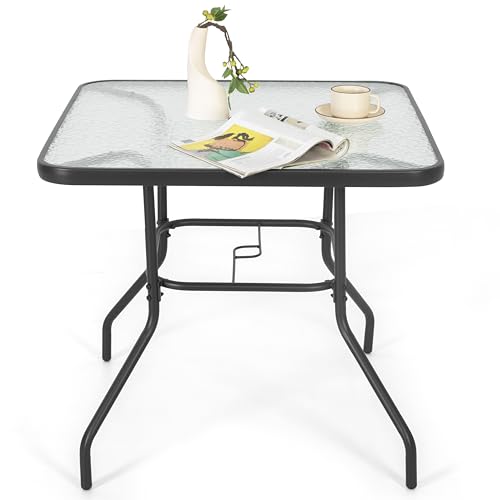NUU-GARDEN-32-Square-Patio-DiningTable-Outdoor-Bistro-Table-Tempered-Glass-Top-Sturdy-Metal-Frame-Coffee-Table-with-197-Umbrella-Hole-for-Lawn-Balcony-Yard-Deck-Black NUU GARDEN 32 Square Patio DiningTable Outdoor Bistro Table Tempered Glass Top Sturdy Metal Frame Coffee Table with 197 Umbrella Hole for Lawn Balcony Yard Deck Black