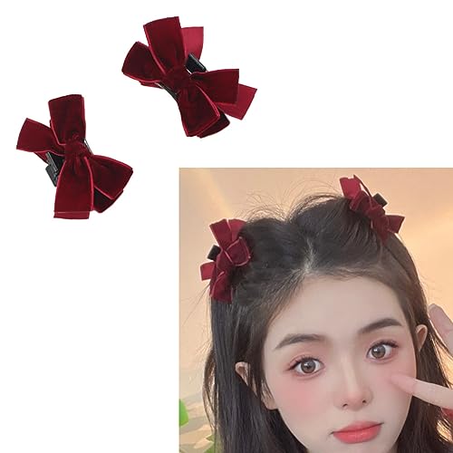 Mini pinzas de moño terciopelo rojo para cabello miniatura 1