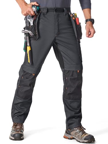 mosingle Mens Work Trousers Durable Stretch Cargo Construction Trousers Heavy Duty Safety Workwear with Multiple Pockets #9927-Grey-32