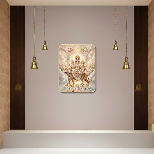 Image of SAF Durga Parivar Wall Art with Table Top Stand & Wall Hanging Hole | Maa Durga Family MDF Religious Painting for Home Mandir Vastu Decor