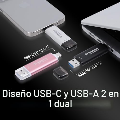 Transcend ESD310C 512GB SSD portátil negro con doble conector reversible integrado Tipo-A Tipo-C 3