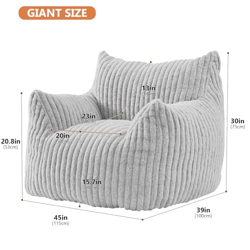 Image of Giant Bean Bag Chairs for Adults Teens with Filling Large Fluffy Bean Bag Chair with Armrests Plush Comfy BeanBag Couch Sofa Chair for Bedroom Living Room Reading