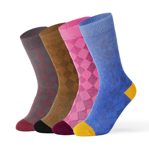 Women's Novelty High Ankle Socks 4 Pairs Patterned Cotton Funky Preppy Crew Socks