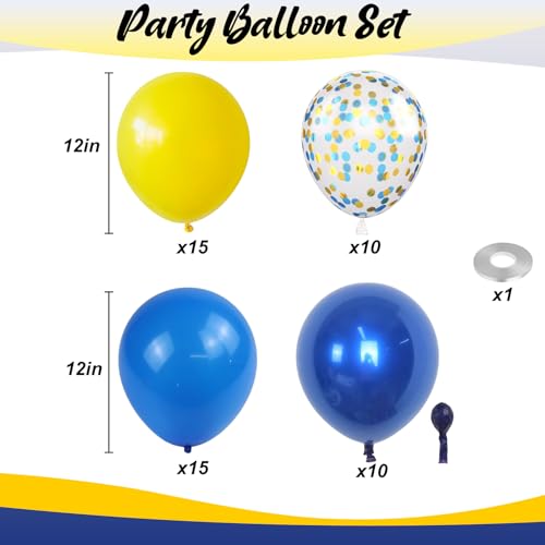 Image of Blue and Yellow Balloons, 12 Inch Double Stuffed Chrome Royal Blue and Yellow Confetti Latex Balloons for Graduation Celebrations Prom Baby Shower Birthday Party Decorations