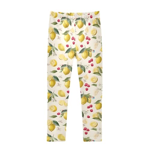 Girls' Athletic Leggings Ankle Length Yoga Dance Pants Kids Teen 4T Lemon Cherry