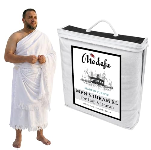 Modefa Plus Size Extra Large Ihram for Umrah Men Towel Set - Unsewn Ahram Hajj Essentials for Men Umrah Essentials Ehram - 120 x 240cm per Towel 2 Towels Turkish 100% Cotton 1250 Grams (XL Ihram)