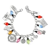Seekora Best Friend Retro Adventure Charm Bracelet with Alphabet Disc and Colorful Light Bulbs, Story-Inspired Metal Charms, Adjustable Silver-Tone Chain for Women and Teens (Retro Charm Bracelet)