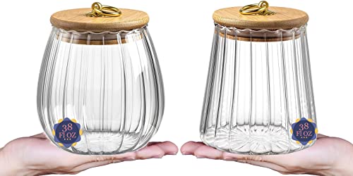Image of Galazzz 38 FL OZ Glass Jars with Bamboo Lids, Airtight Storage Containers, Large Candy Jars for Coffee Nuts Cookie, Decorative Glass Canister, 1130ml Oval & Conical
