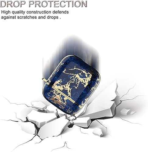 Image of Scalebee Hard Protective Designer Golden Ring Holder Case Cover Keychain compaitable with Apple Airpods 1st and 2nd Generation Airpods 1 & Airpods 2 Girl Men (Dark Blue)