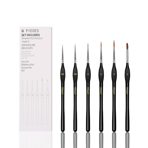 6Pcs Miniature Paint Brushes Set with Triangular Handles - for Acrylics Oils Watercolors & Paint by Number Figurine(Black)
