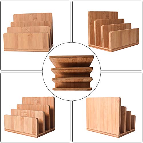 Bamboo Mail Organizer, wishacc Vertical Desk Letter/Envelope/File/Paper/Folder/Bill Holder for Office & Home, Small 3 Sections Desktop Office Supplies Incline Sorter Rack for Kids & Commuters