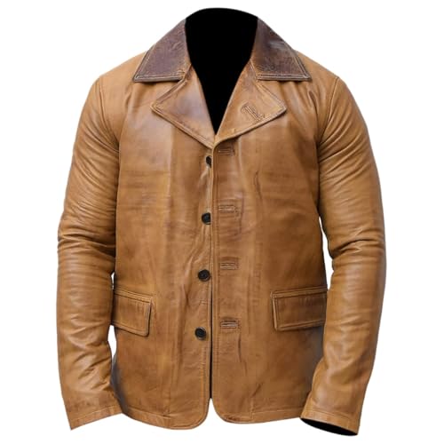 Mens Genuine Lambskin Real Leather Tan Blazer Button Coat Jacket Soft Stylish B037