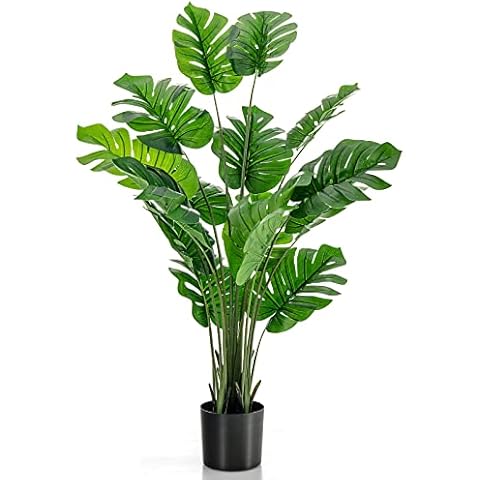 DREAMADE 5FT Fake Monstera Deliciosa Plants, Faux Monstera Plant w/15 Turtle Leaves, Cement-Filled Plastic Pot, 60 Inch Fake Plant for Indoor Home Office Living Room Decoration Cover
