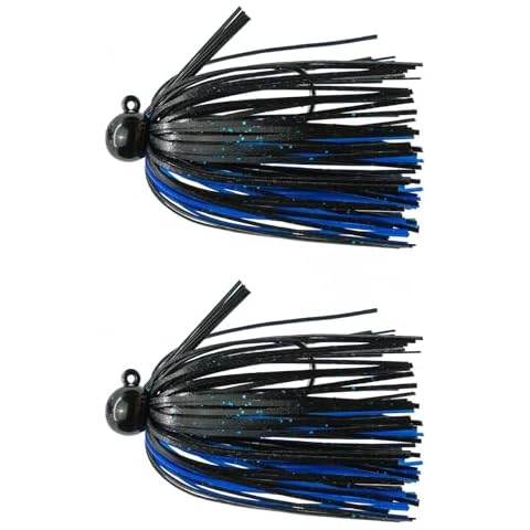Tungsten 4 Anglers – 97% Pure Tungsten Chubby Football Jig | Reel The Small-Mouth Bass in Style | 2-Pack/bag-3/8oz. and 1/2oz. Multi-Colors with #2/0 Hook (Black/Blue, 1/2oz.) Cover