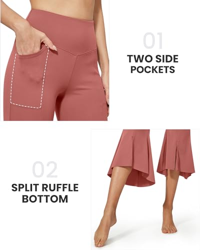 Image of G4Free Capri Pants for Women Stretch Yoga Dress Pants with Pockets Ruffle Bell Bottom Athletic Work Leggings