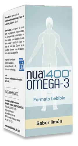 Nua Biological- Omega-3 alta concentración 1.400 mg - Formato líquido 2,5 ml - 1.150 mg DHA y 230 mg EPA - Sabor limón