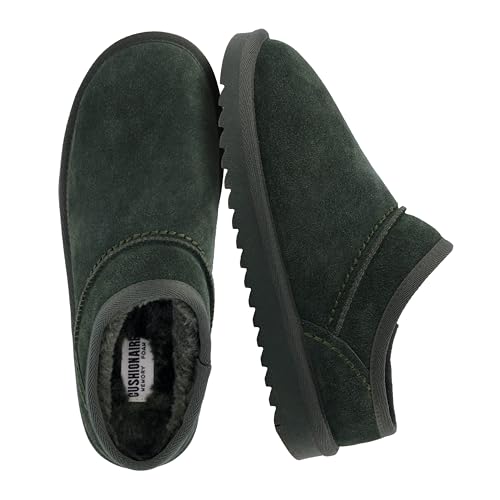 CUSHIONAIRE Hilo-3 - Pantuflas acogedoras de gamuza para mujer, con forro de piel sintética suave, zapatos de casa para mujer con espuma viscoelástica acolchada, Verde bosque 2, 9.5