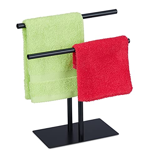 Relaxdays Zweiarmiger Handtuchständer Toallero de Pie Doble, Soporte Bayetas, 31 x 28,5 x 12 cm, 2 Barras, Expositor Joyas, Baño y Cocina, Negro, Poliéster, 1 Pieza