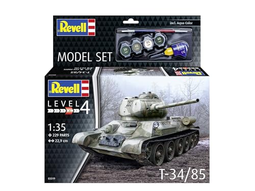 Revell Model Set 63319 T-34/85 Tank 1:35 Scale Unbuilt/Unpainted Plastic Model Kit with Accessories, Multicoloured - Image 2