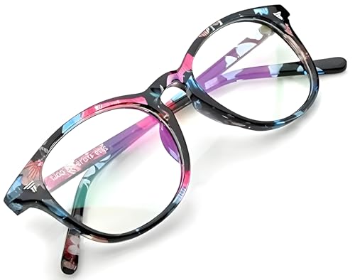 Image of Roshfort Women men Square ARC Glasses Antiglare Spectacle Frames Flower Colour Medium (E -3, Flower Print)