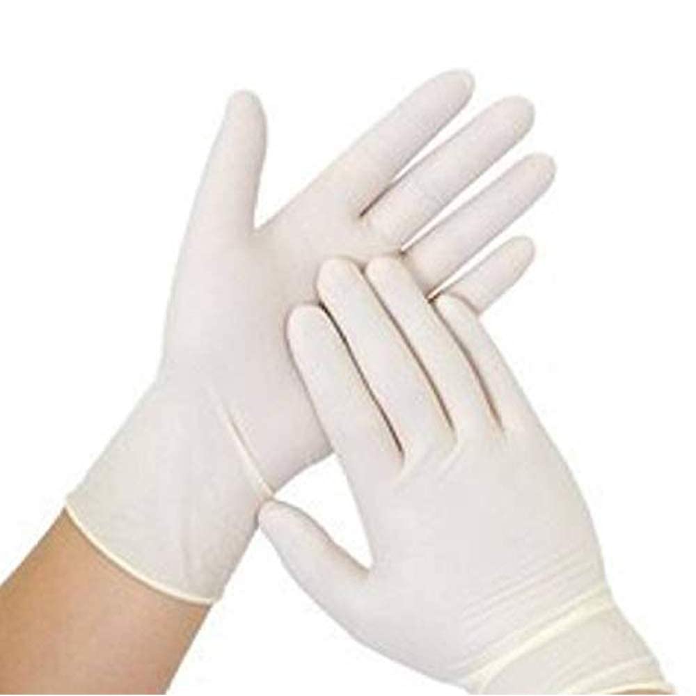 MEDI CARE Medical Rubber Latex Examination Gloves - Pack of 100pcs (White, Medium)