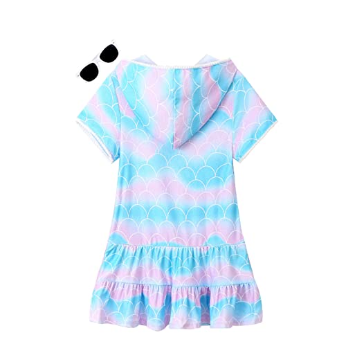 Image of Girls Swim Cover Up Kids Swimsuit Coverup Terry Zip-Up Beach Bathing Suit Wraps with Sunglasses