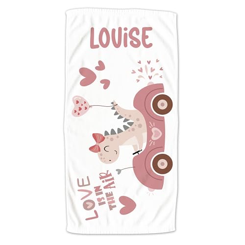 GRAZDesign Dinosaurier Kinder Handtuch mit Namen personalisiert für Mädchen, Badetuch Kindertuch - 100x50cm