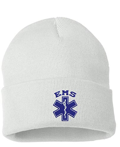 ALLNTRENDS Adult Beanie EMS Embroidered Emergency Medical Services (White)