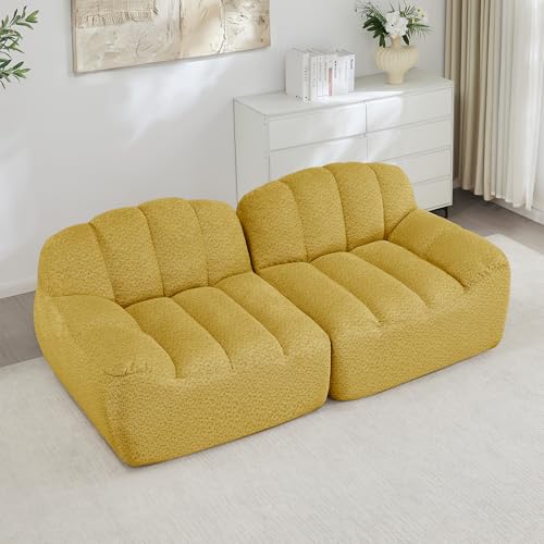 NADEUSAK Sofá modular de 2 plazas, sin desnudos, con forma de concha, cojín profundo para salón, apartamento, no requiere montaje, amarillo