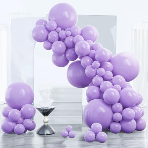 Image of PartyWoo Lavender Balloons 130pcs Different Sizes Pack of 18 12 10 5 Inch Light Pastel Purple Lilac Balloon Arch Kit for Baby Shower Bachelorette Fairy Birthday Princess Party Decorations Purple-Q10
