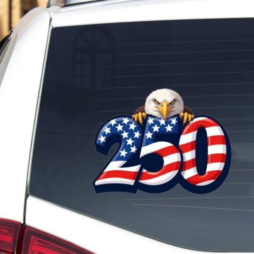 Image of 2pcs 250 Anniversary Stickers USA American Flag Car Decal Bald Eagle | Waterproof Vinyl Car Bumper Decal Die Cut Decals Funny Laptop Sticker 10 inch