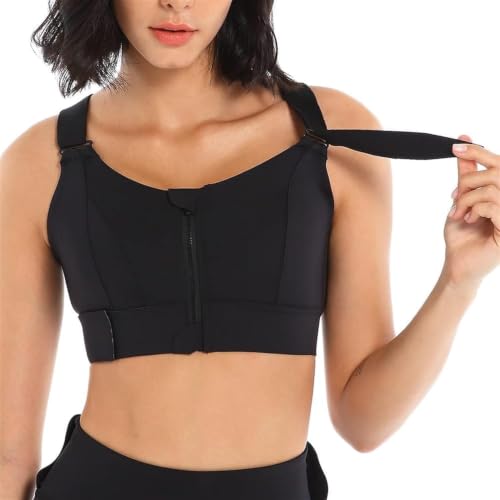 Image of Women's High Impact Sports Bra with Zip Front High Support Wireless Adjustable Plus Size for Large Breasts