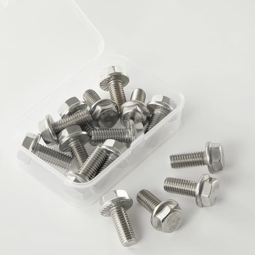 Image of M8x1.25 x 16mm Flanged Hex Head Bolts, 304 Stainless Steel (A2-70), Bright Finish, Fully Threaded, Hexagon Head Flange Bolts, Quantity 15