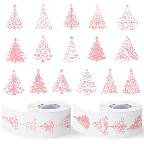 Image of Foil Christmas Tree Sticker - 1000 Pcs Easy Peel Metallic Tree Waterproof Vinyl Reusable Laptop Sticker Coloring Book Scrapbook Water Bottle Page Activity Pad Christmas Party Favor Skateboard