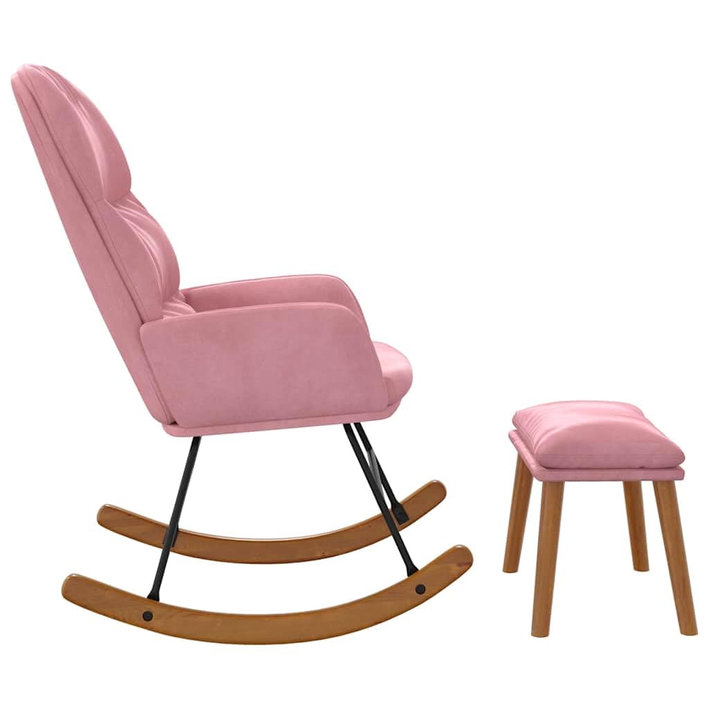 Mecedora con reposapiés, cojín de terciopelo rosa, 70 x 79 x 105 cm, sillón basculante con reposabrazos y respaldo, silla basculante para salón, dormitorio, habitación de bebé