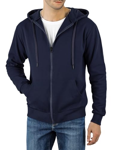 Ohoo Mens Slim Fit Lightweight Zip Up Hoodie Long Sleeve Full-Zip Hooded Sweatshirt with 3-Piece Fabric Panel Hood