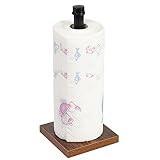 Rustic Industrial Iron Pipe Design Paper Towel Holder with Solid Wood Base Farmhouse Paper Towel Roll Dispenser for Kitchen Bathroom Livingroom Office (Rustic Brown)