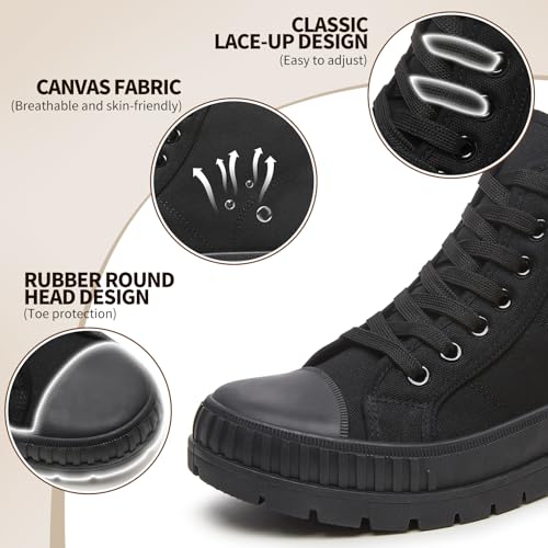 Rominz Women's White Platform Sneakers Fashion High Top Canvas Shoes for Women Black Lace-Up Canvas Sneakers Casual Platform Tennis Shoes4