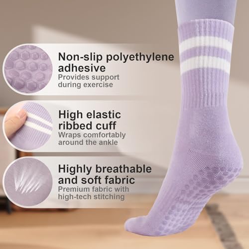 Image of 3 Pairs Yoga Socks with Grips Yoga Grip Socks for Women Non Slip Yoga Athletic Socks Pilates Socks for Ladies
