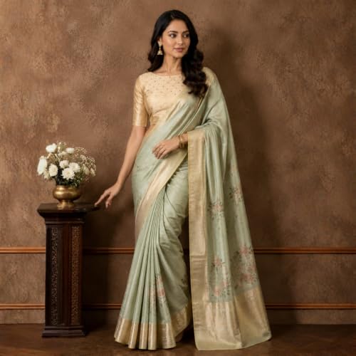Image of Studio Shringaar Women Cotton Silk Silky Brocade Readymade Elbow Length Sleeves Saree Blouse Choli