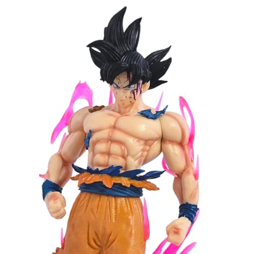 Image of Mayatra's Dragon Ball Super Ultra Instinct Goku Action Figure, Collectible Anime Character Model, Orange Combat Outfit with Pink Aura Effect