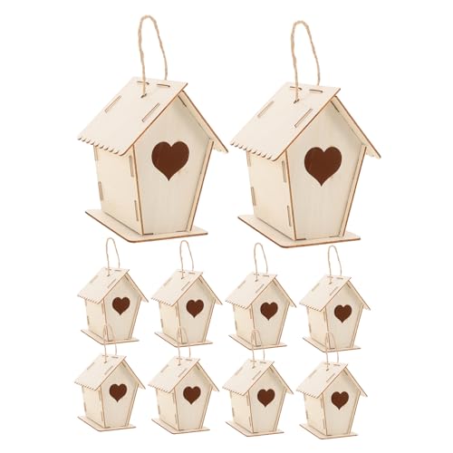 SEWOART Kit Casetta per Uccelli Fai da Te in Legno Naturale, Set Creativo per Bambini, 12 Pezzi Mini a Forma di Cuore, Kit Educativo per Dipingere e Appendere, Ornamento da Giardino