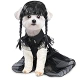 Coume 3 Pcs Halloween Dog Costumes for Dog with Belt and Wig Black Cute Pet Costume Dress for Puppy Dogs Cats Cosplay Halloween Birthday Party Outfit(M)
