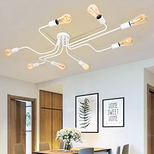 OYIPRO Ceiling Light Fitting, Semi-Flush Ceiling Light Fixture, 8-Light Chandelier Lamp, White Metal Lighting, for Office, Living Room, Bedroom, Kitchen