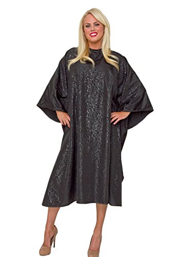 BeautyLove Bloom Cape Stylist Salon Cape Fleckenbleach Wasserabweisend Seidiges Polyester Schwarz auf Schwarz geätztem Blumendruck Druckknopfverschluss Cover