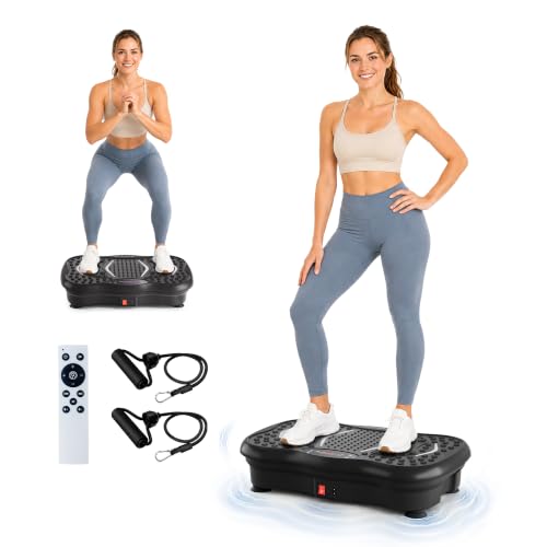 Image of Vibration Plate Exercise Machine for Lymphatic Drainage, 200 Speeds Vibrating Fitness Platform for Full Body Workout and Weight Loss, 300 Lbs Capacity with Resistance Bands for Women Men