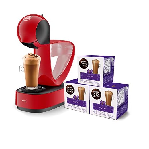 Krups Dolce Gusto Infinissima KP1705 - Cafetera cápsulas Dolce Gusto, 15 bares y 1500 W, con depósito de 1.2 L, monodosis multibebidas frías y calientes, manual, color rojo + 3 Packs Café Mocha