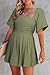 AlvaQ Womens Rompers Dressy 2025 Fashion Short Sleeve Summer Vacation Outfits Square Neck Casual Spring Mini Dress Short Jumpsuits,Moss Green Small